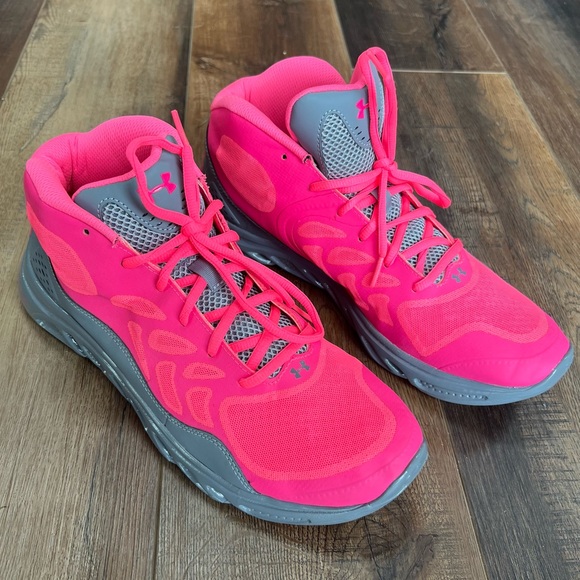Under Armour Shoes Under Armour High Top Sneakers Neon Hot Pink Gray Basketball Shoes Women